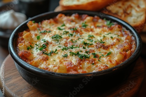 Baked Ziti with Melted Mozzarella and Parmesan Cheese