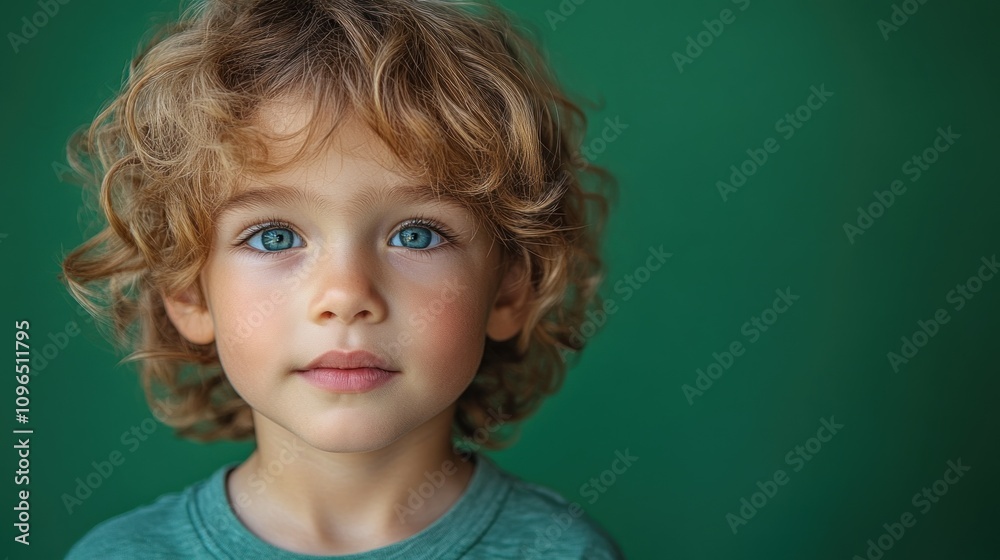 Portrait of a Child with Curly Blond Hair and Striking Blue Eyes Portrait of a Child with Curly Blond Hair and Striking Blue Eyes