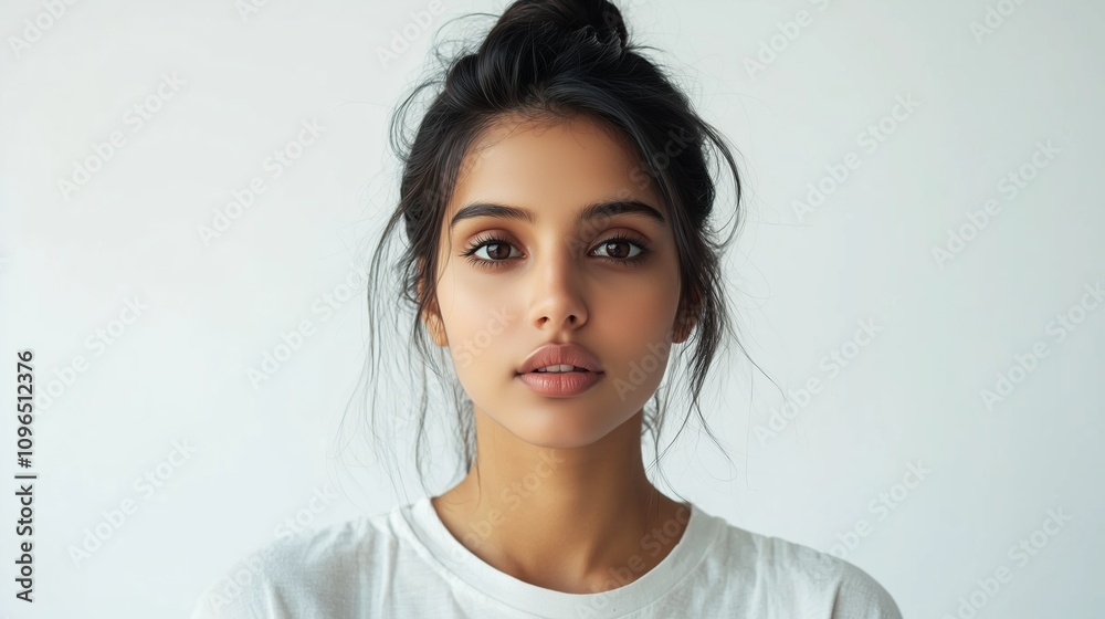 beautiful young latin american woman in t-shirt mockup portrait beautiful young latin american woman in t-shirt mockup portrait