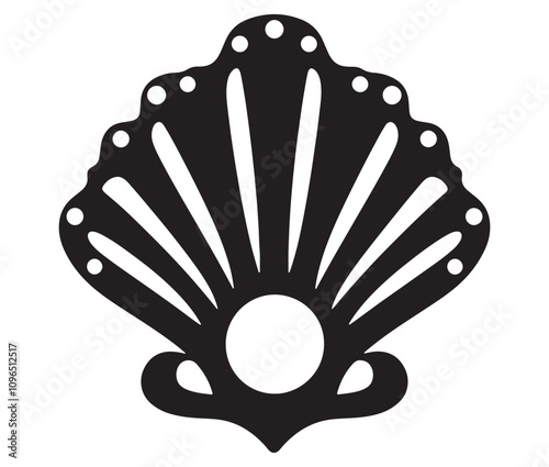 Seashell with a pearl icon silhouette vector, Cartoon Sea shell icon