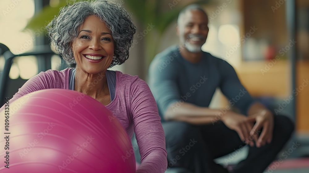 Smiling Seniors Enjoying Exercise with Fitness Balls. AI generated image Smiling Seniors Enjoying Exercise with Fitness Balls. AI generated image