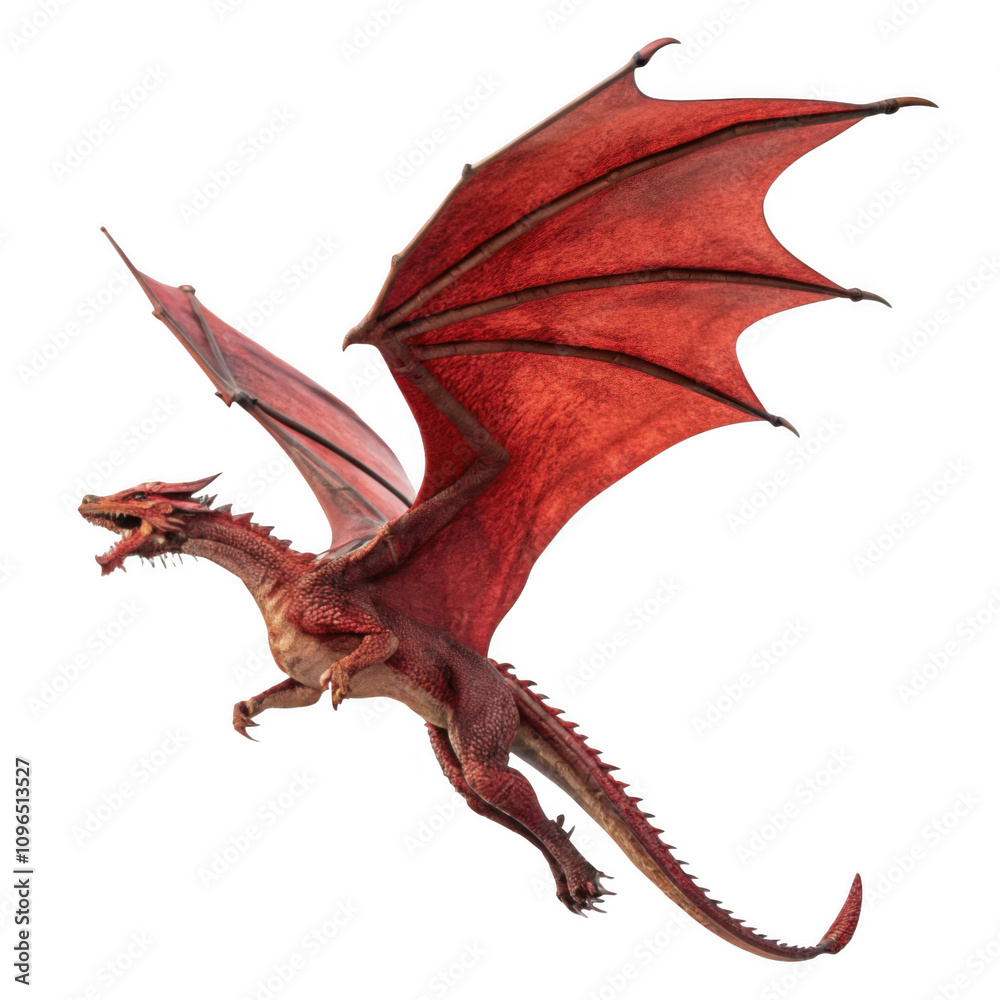 Obraz premium Red flying dragon, full length, isolated on a transparent background, png