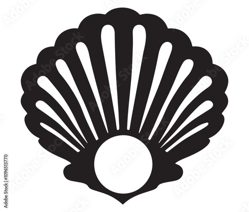 Seashell with a pearl icon silhouette vector, Cartoon Sea shell icon