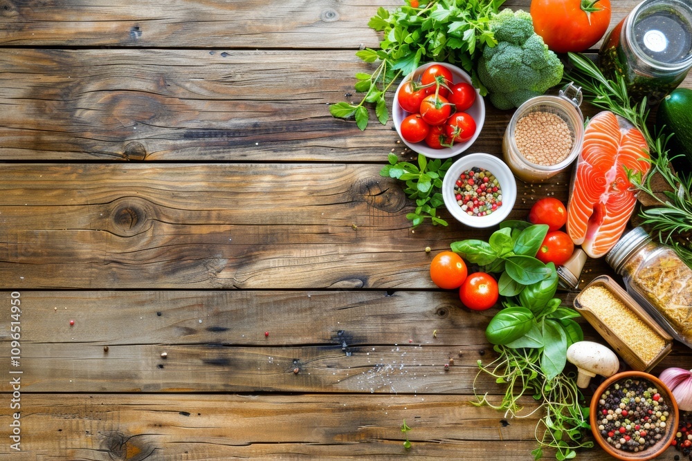 Selection of healthy food on rustic wooden background Selection of healthy food on rustic wooden background