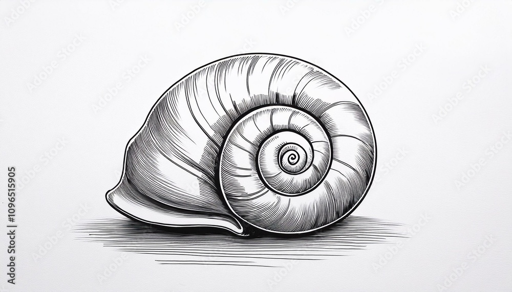 Obraz premium 연필로 그린 나선형 조개껍데기 스케치
