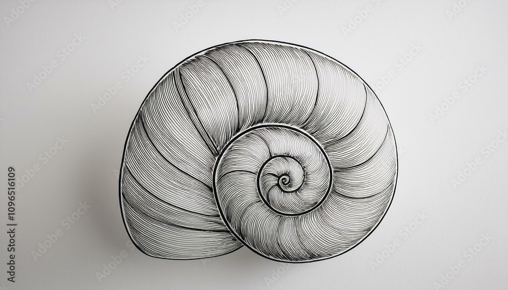 Obraz premium 연필로 그린 나선형 조개껍데기 스케치