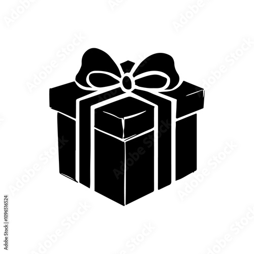 Gift Box Single Black Icon with White Background