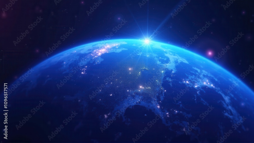 Obraz premium Glowing city lights on a night map of North America from space, highlighting urbanization. Generative, AI.