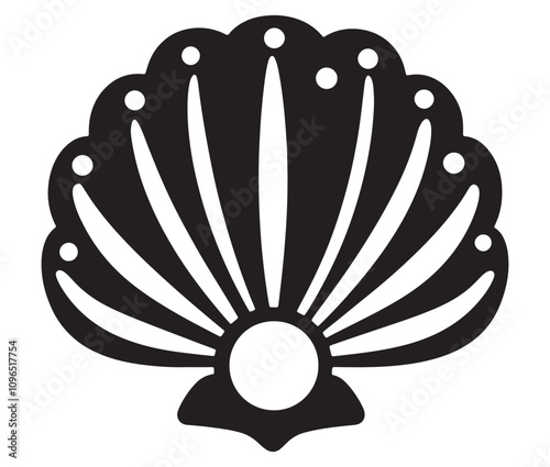 Seashell with a pearl icon silhouette vector, Cartoon Sea shell icon