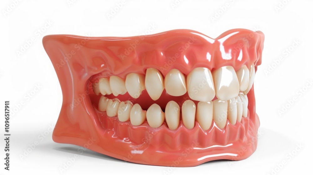 Obraz premium 3D anatomical model of human teeth and gums showcasing upper and lower jaws in detailed structure. Educational tool for dental studies, orthodontics, and medical research. Generative AI