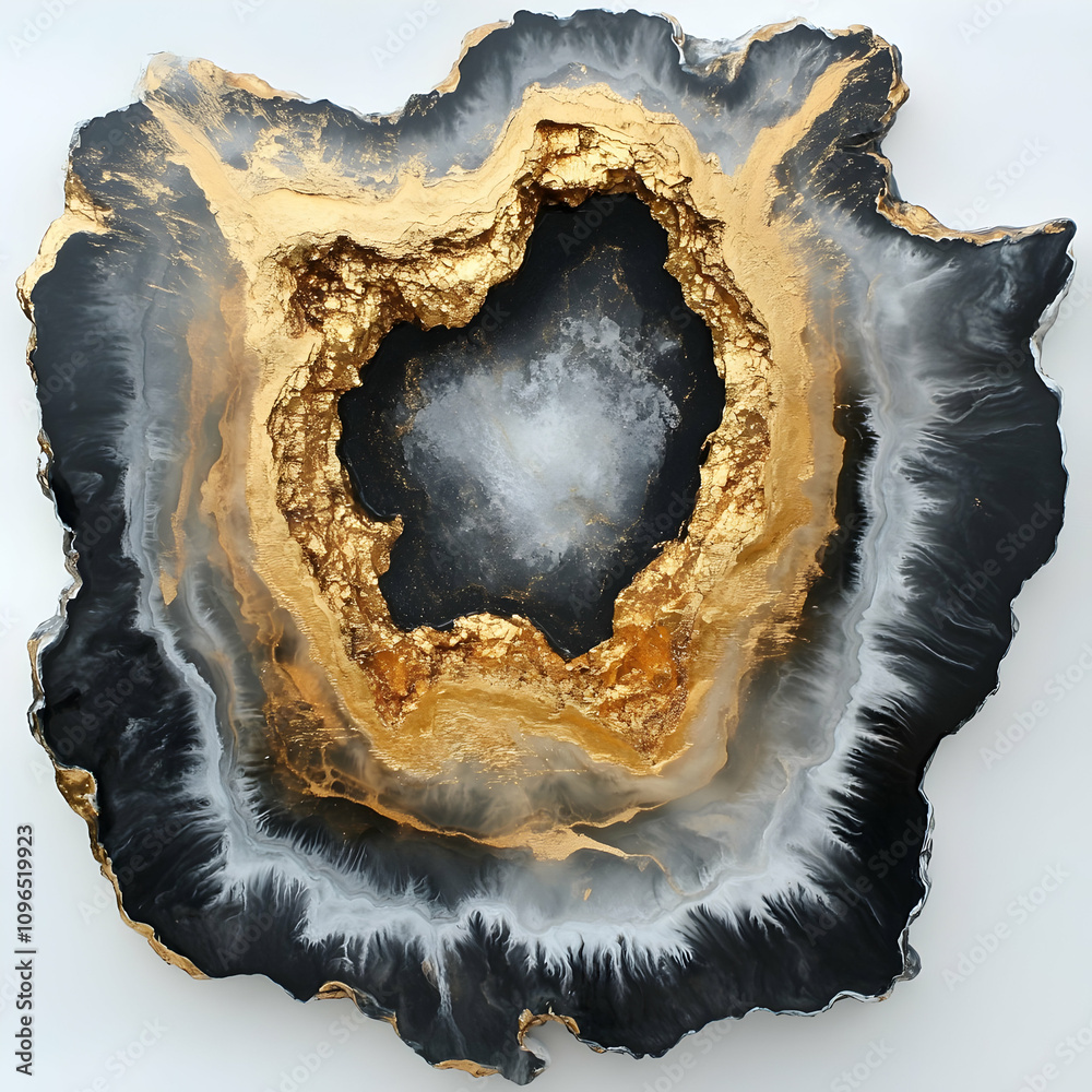 Fototapeta premium Abstract Resin Art: Black, Gold, and White Geode Wall Decor