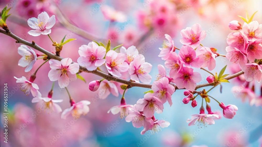 Delicate pink cherry blossoms adorn a tree branch, set against a soft backdrop, ideal for fashion photography and spring-inspired projects celebrating the beauty of nature. Delicate pink cherry blossoms adorn a tree branch, set against a soft backdrop, ideal for fashion photography and spring-inspired projects celebrating the beauty of nature.