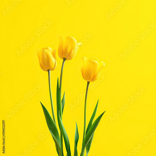 Bold and striking image of yellow tulips standing out against a bold yellow background, eye-catching, contrast, attention-grabbing