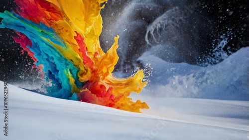 Vibrant Explosion of Colors in Snowy Landscape photo
