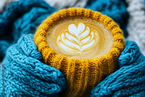 Warm Latte Art in Cozy Knitted Gloves: A Winter Delight