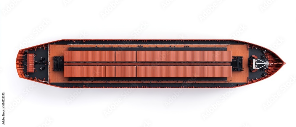 Top view container vessel, global trade and logistics, hyper-realistic, isolated on white background Top view container vessel, global trade and logistics, hyper-realistic, isolated on white background