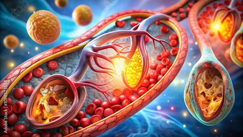 Aerial View of Atherosclerosis Stages in Coronary Artery Disease: Understanding Myocardial Ischemia Causes and Effects on Heart Health and Circulatory System