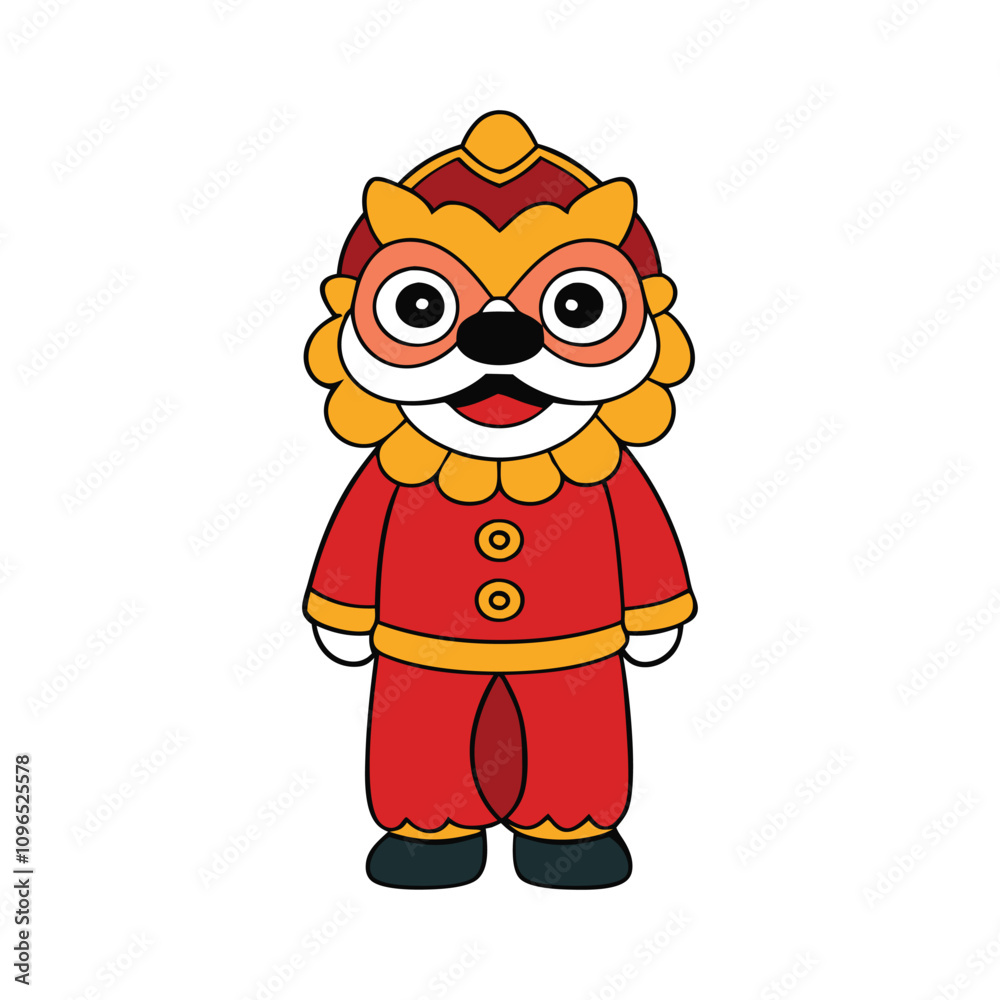 A lion dance character dressed in traditional Chinese costume, featuring a vibrant lion head with intricate details, colorful fabric, and flowing tassels, symbolizing strength and good luck. A lion dance character dressed in traditional Chinese costume, featuring a vibrant lion head with intricate details, colorful fabric, and flowing tassels, symbolizing strength and good luck.