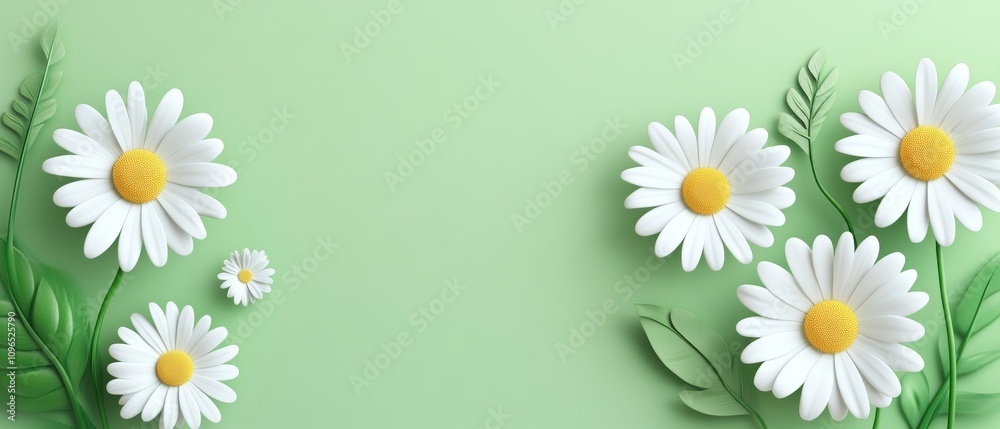 Obraz premium 3D white daisies on a green background