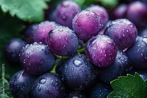 Wallpaper Mural Close-up of purple grapes with water droplets, fresh organic fruits, healthy eating, farm-to-table concept, vibrant color palette, food photography, macro textures Torontodigital.ca