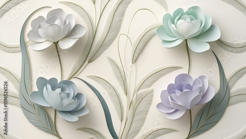 Intricately Detailed Floral Design in Soft, Serene Pastels