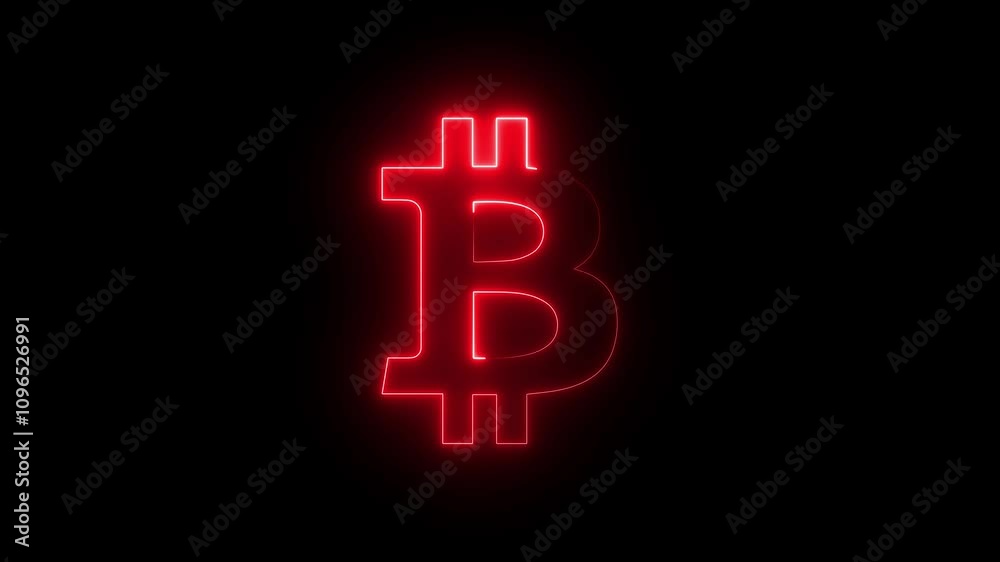 Neon, Glowing, Colorful Bitcoin icon animation. neon bitcoin lights on black background. Global finance bitcoin icon 4k video footage.