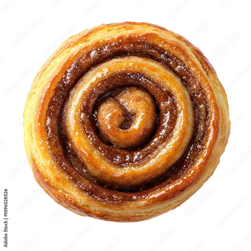 Fototapeta premium Top view of a hyperrealistic cinnamon swirl bread isolated on a white transparent background
