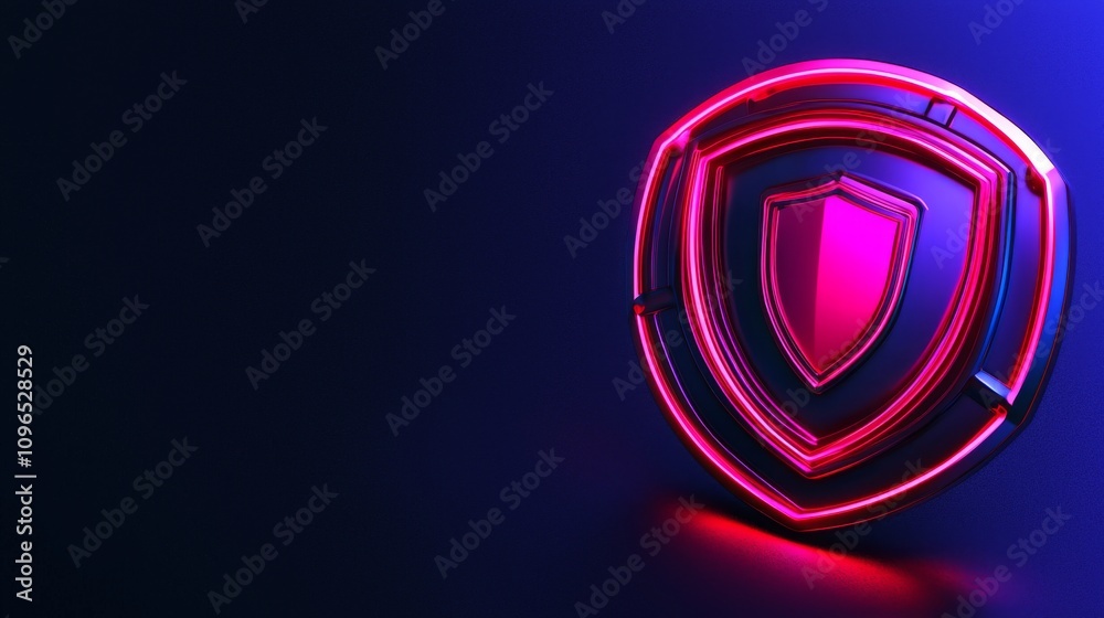 Anti tracking with shield concept. Neon shield logo on a dark background with vibrant colors. Anti tracking with shield concept. Neon shield logo on a dark background with vibrant colors.