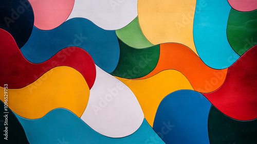 Vibrant abstract mural with flowing shapes and colors in urban setting