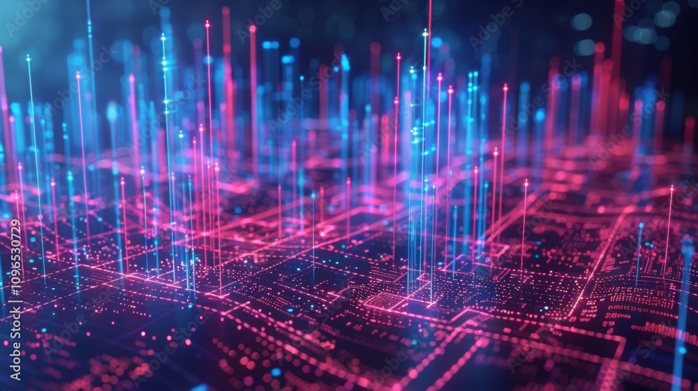 Fototapeta premium Smart city and abstract line and dot connect with gradient line design , big data connection technology concept. 3d render