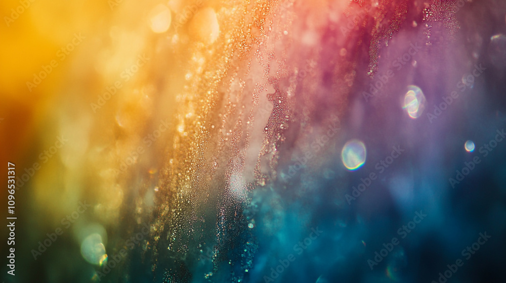 Vibrant colors blend beautifully in a misty atmosphere created by light and water droplets Vibrant colors blend beautifully in a misty atmosphere created by light and water droplets