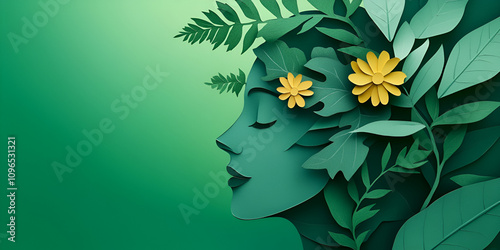 Eco-Friendly Portrait Design with Leaves and Flowers photo