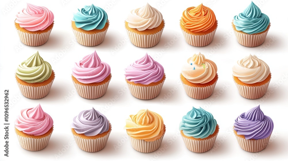 a cupcake collection, assorted festival treats, vector art style, soft pastel hues, isolated on white background a cupcake collection, assorted festival treats, vector art style, soft pastel hues, isolated on white background