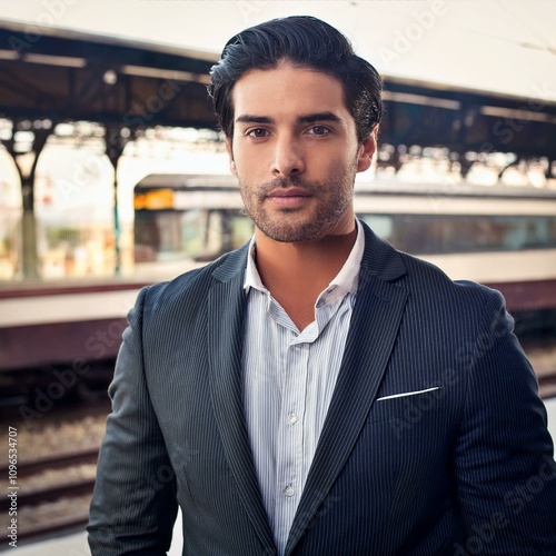 handsome man wearing a formal suit, working at the railway stati
