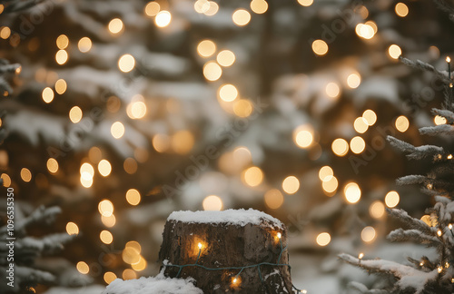 winter decor with snow and bokeh background photo