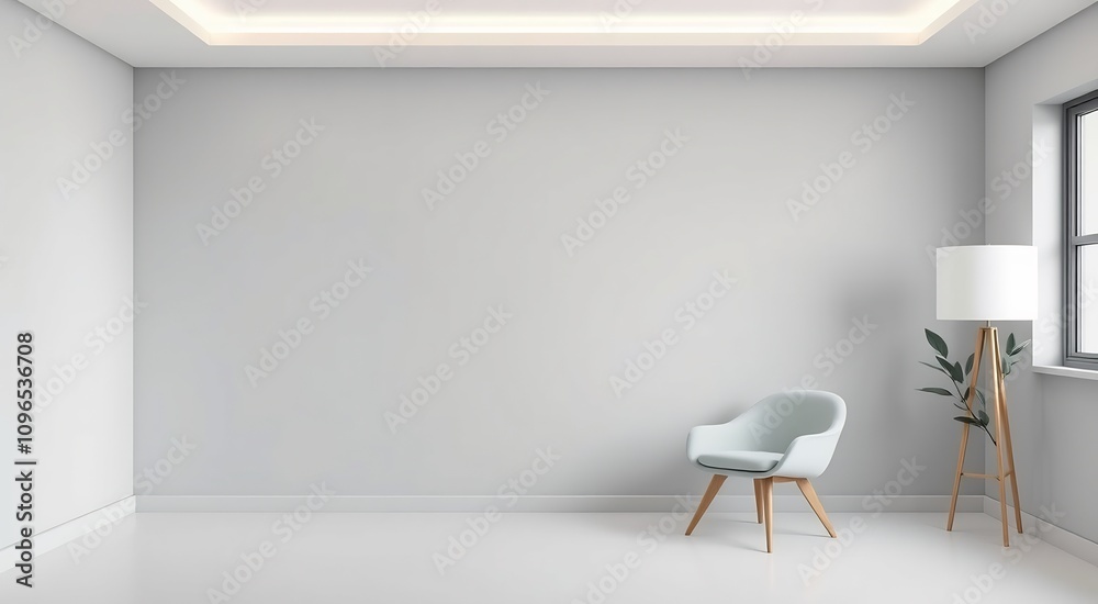 Minimalist room interior with a chair and lamp. Minimalist room interior with a chair and lamp.