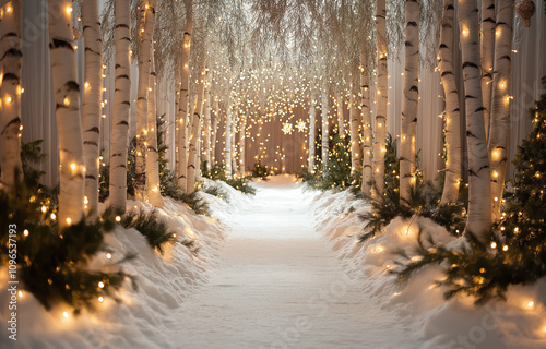  path wit birch trees in the snow