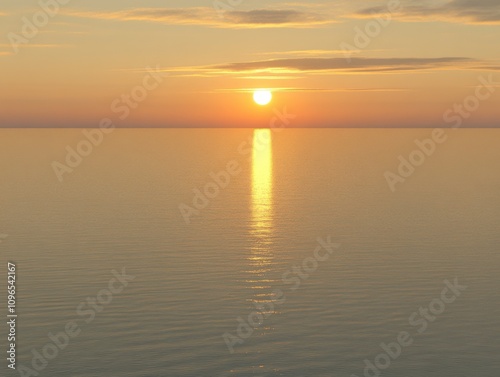 Golden Sunset Over the Calm Ocean