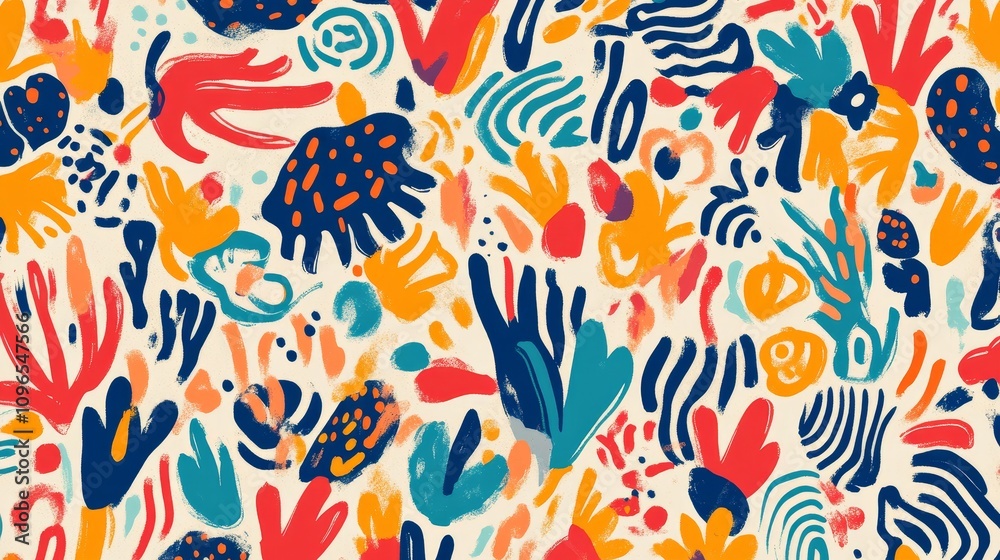Whimsical Vibrant Doodle Pattern - Lively, playful doodle pattern featuring abstract shapes, vibrant colors, and organic forms. Perfect for textile, wallpaper, or packaging. Whimsical Vibrant Doodle Pattern - Lively, playful doodle pattern featuring abstract shapes, vibrant colors, and organic forms. Perfect for textile, wallpaper, or packaging.