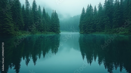 Misty Mountain Lake Reflection: A Serene Forest Escape