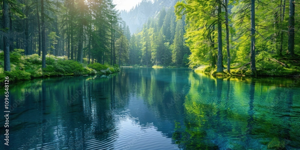 Tranquil Forest Lake with Crystal Clear Water Tranquil Forest Lake with Crystal Clear Water