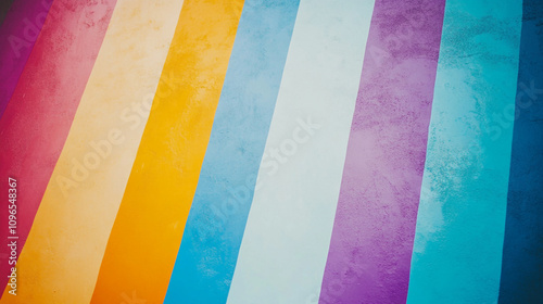 Colorful striped wall showcasing vibrant hues of blue, pink, orange, and yellow in urban setting