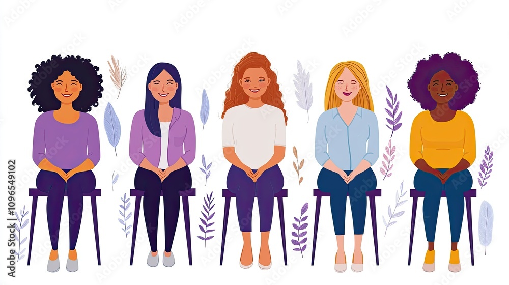 Obraz premium Diverse group of women sitting together with cheerful expressions