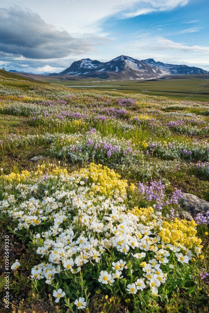 Obraz premium Mountain landscape with wildflower field