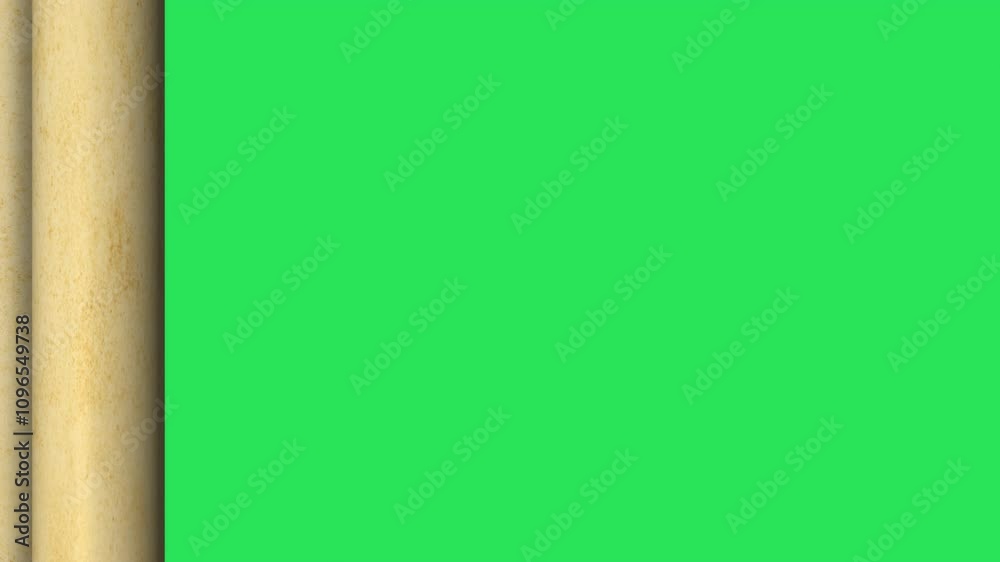 Old vintage curled paper scroll letter parchment opening closing animation ancient against green background video template