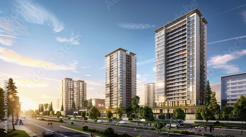 A high-rise cityscape showcasing the bustling financial district, representing growth, ambition,