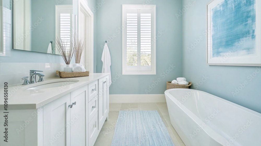 Serene Modern Bathroom with Bathtub and Relaxing Color Palette Serene Modern Bathroom with Bathtub and Relaxing Color Palette