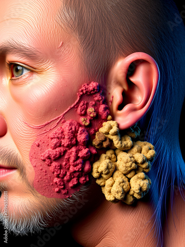 A man with cutaneous blastomycosis, 3D illustration photo