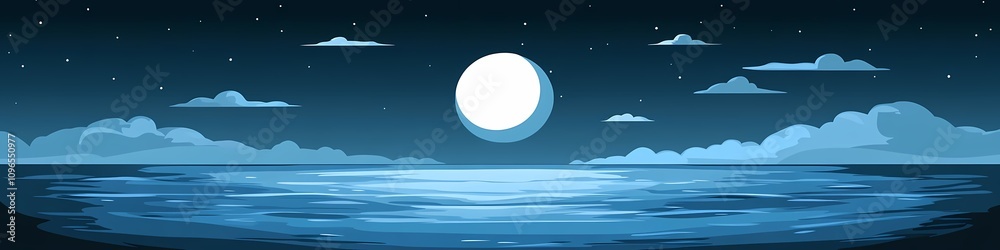Naklejka premium Serene Full Moon Over Ocean Vector Illustration