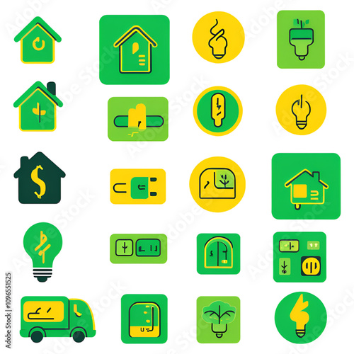 Eco-Friendly Icons, Green Energy Symbols, Sustainable Living Graphics, Environmental Icons Set, Conservation Visuals